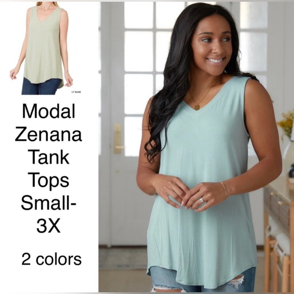 Zenana Outfitters V-Neck Tank Top - Soft Green